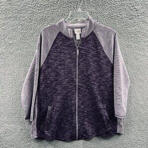 Chicos Weekends Womens Jacket‎ 2 Large Purple Full Zip Knit Layering Athleisure